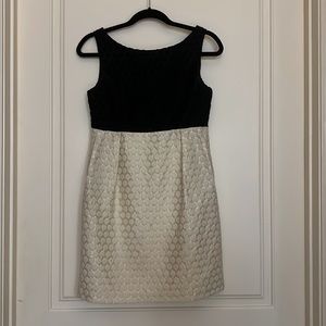 Milly dress black top white bottom, scoop neck in back.